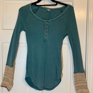 Free People Long Sleeve Waffle Print Top